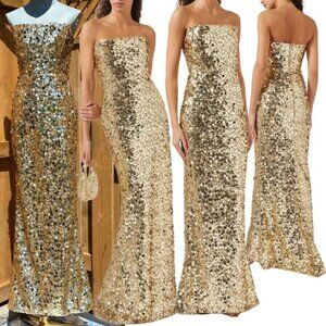 🆕 BRONX & BANCO 🧿 NWOT Farah Strapless Sequins Gown, Gold, Sz S US 4